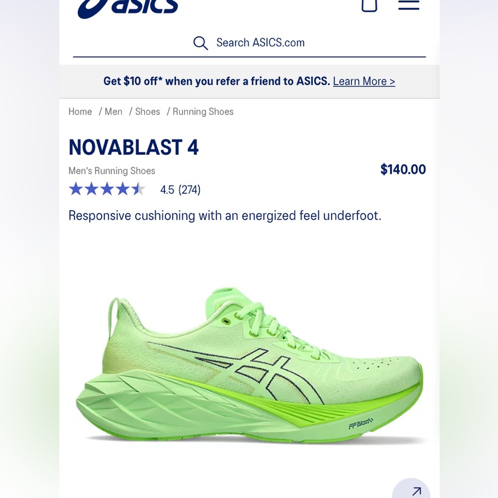 New in the box Men’s ASICS Novablast 4  running shoe 😍